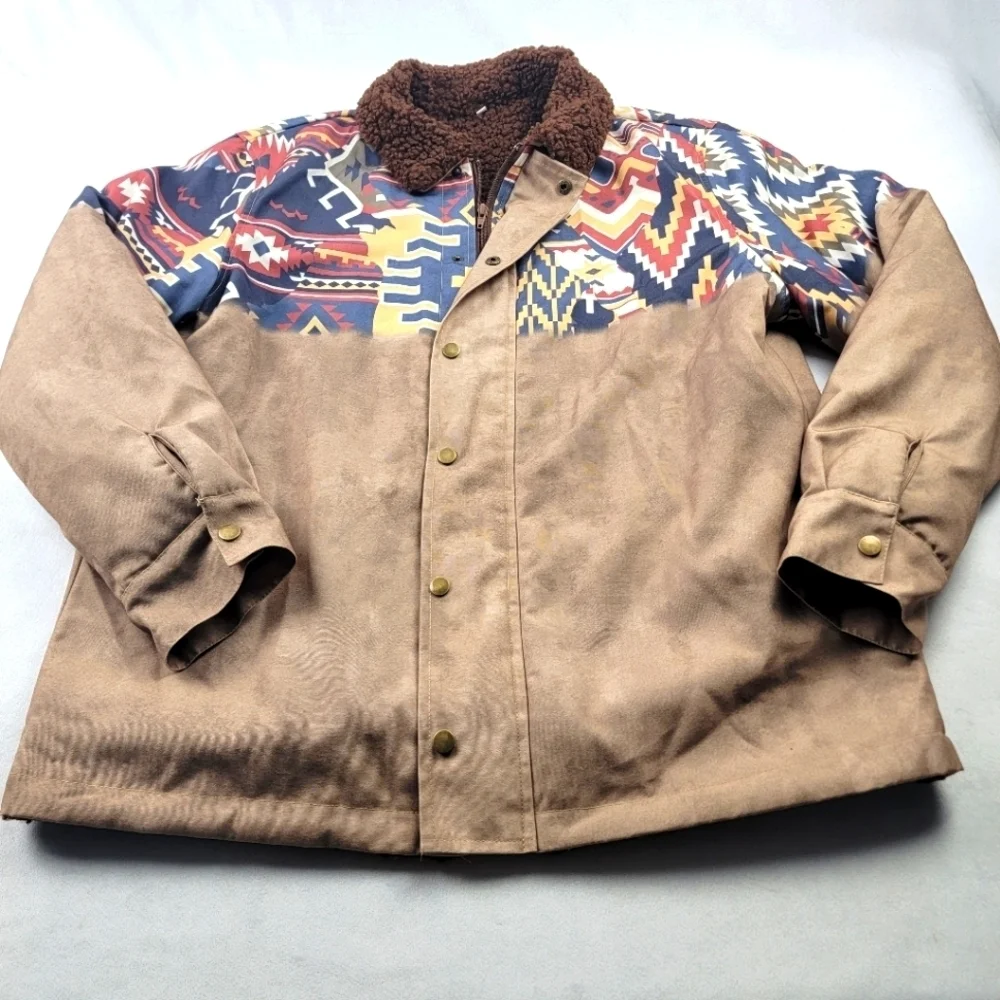 NWOT Sherpa lined snap and zip front Aztec print jacket - Picture 1 of 5